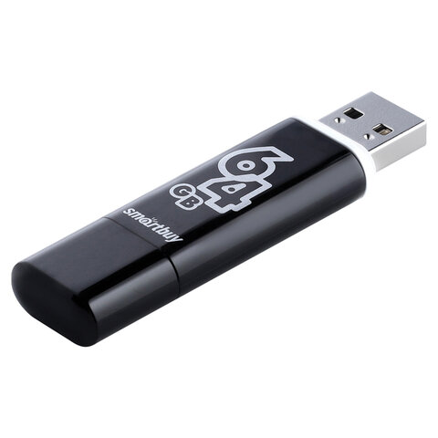 Флеш-диск 64 GB, SMARTBUY Glossy, USB 2.0, черный, SB64GBGS-K