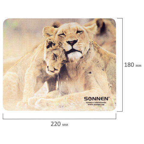 Коврик для мыши SONNEN "LIONS", резина + ткань, 220х180х3 мм, 513310