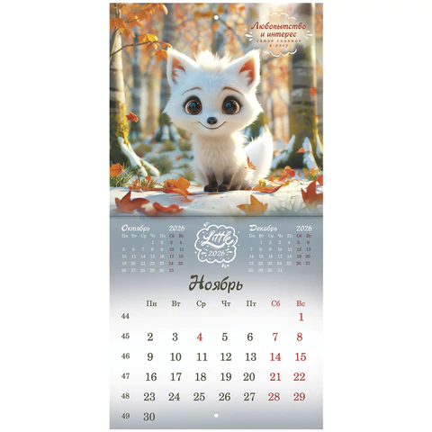Календарь настенный перекидной 2026 г., BRAUBERG, 12 листов, 21,4х21,4 см, МИНИ, "Magic animals", 116943