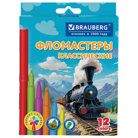 Фломастеры картонная коробка "АССОРТИ 6 ДИЗАЙНОВ", 12 цветов, КЛАССИЧЕСКИЕ, BRAUBERG, 152686