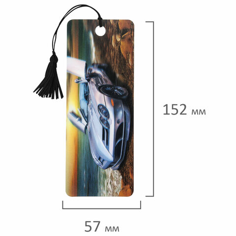 Закладка для книг с линейкой 3D-ОБЪЕМНАЯ BRAUBERG, "Мерседес", с декоративным шнурком, 125768