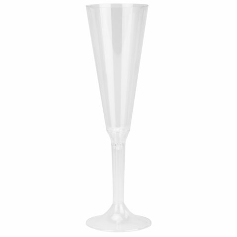 Фужер одноразовый 160 мл для шампанского пластиковый, прозрачная высокая ножка, "Флюте", 1015