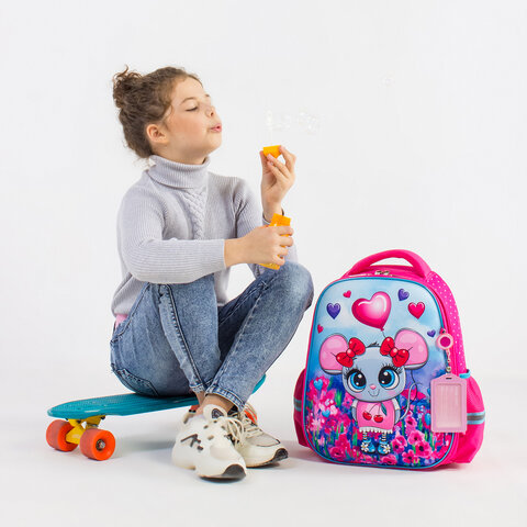 Ранец ЮНЛАНДИЯ LIGHT, 2 отделения, "Pretty mouse", 3D панель, 38х29х16 см, 270606