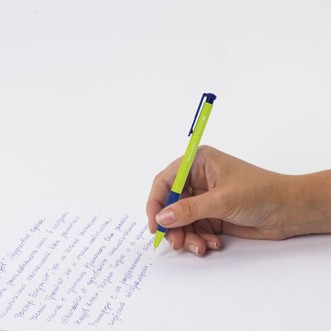 Ручки шариковые автоматические BRAUBERG A-30 COLOR MIX "WRITING 3.0", КОМПЛЕКТ 12 ШТ., СИНИЕ, узел 0,5 мм, линия 0,25 мм, 144342