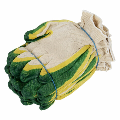 Перчатки хлопчатобумажные износостойкие ДВОЙНОЙ облив, 13 класс, КОМПЛЕКТ 100 ПАР, LAIMA ЛЮКС, 608673