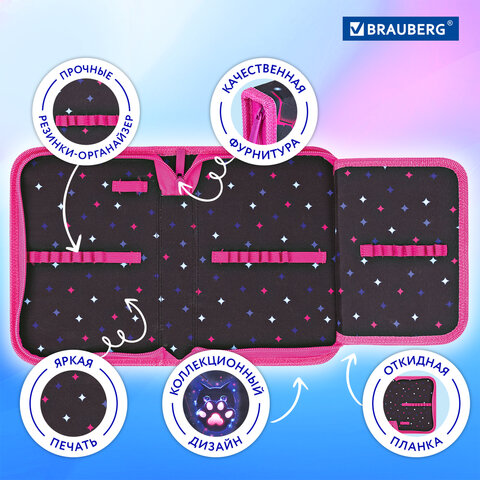 Пенал BRAUBERG, 1 отделение, 1 откидная планка, полиэстер, 21х14 см, "Pink lava", 273522