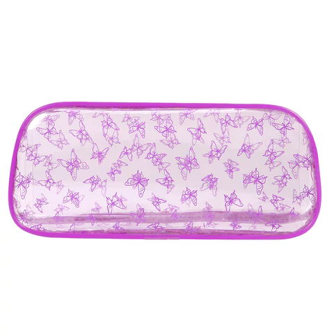 Пенал-косметичка BRAUBERG LUCENT на молнии, прозрачный, "Butterfly", 21х5х9 см, 272344