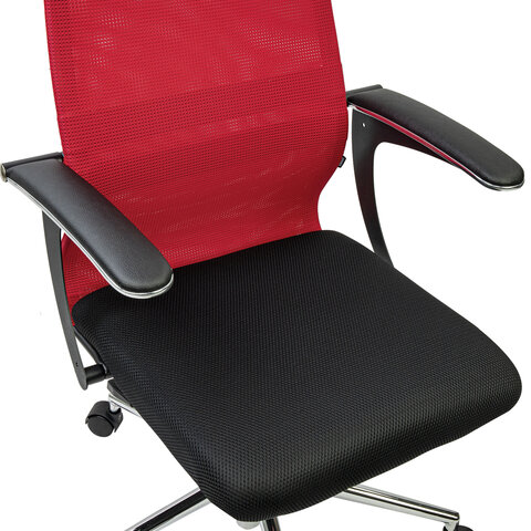 Кресло офисное BRABIX PREMIUM "Ultimate EX-801" хром, плотная двойная сетка Х2, черное/красное, 532921