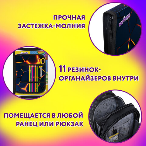 Папка для труда на молнии ЮНЛАНДИЯ А4, 1 отделение, откидная планка, органайзер, "Volcano split", 273394