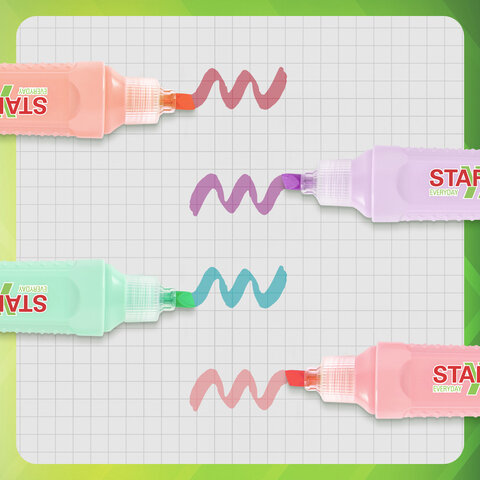Набор текстовыделителей 4 ПАСТЕЛЬНЫХ ЦВЕТА, STAFF "EVERYDAY HL-707", линия 1-5 мм, скошенный наконечник, 152549