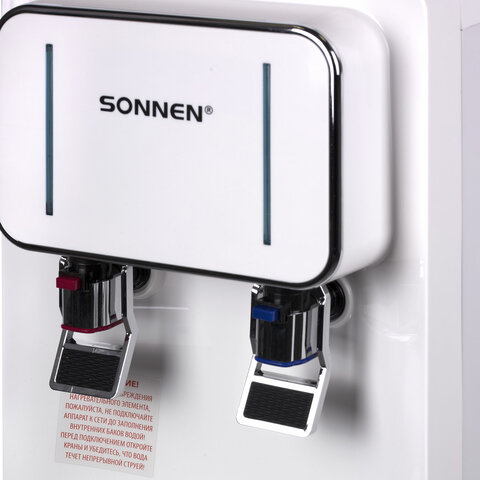 Кулер для воды SONNEN FSE-02BW, напольный, нагрев/охлаждение, НИЖНЯЯ ЗАГРУЗКА, 2 крана, белый, 456170
