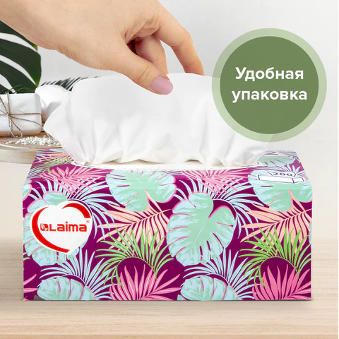 Салфетки косметические 200 шт. в картонном боксе 2-слойные, LAIMA "Everyday", 20х20 см, 113589