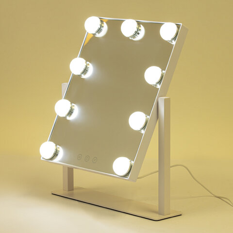 Зеркало для макияжа гримерное с подсветкой, 9 LED-ламп, 3 режима свечения, размер 25х30 см, работа от сети 220 V, цвет белый, BRABIX, 609335