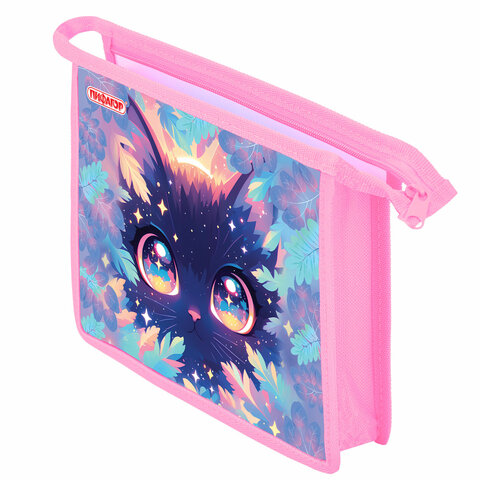 Папка для тетрадей ПИФАГОР А5, 1 отделение, пластик, на молнии, "Magic kitty", 273327