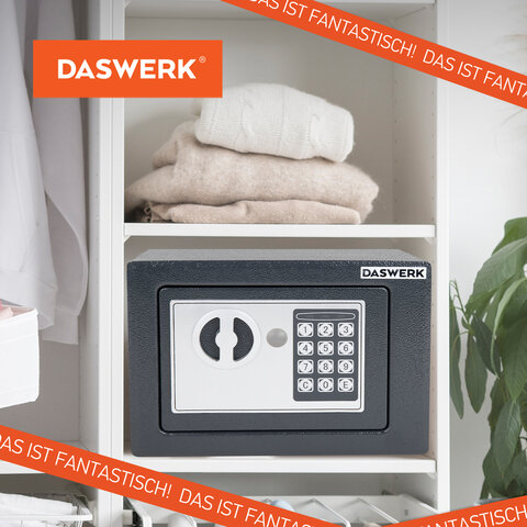 Сейф мебельный DASWERK (ДАСВЕРК) SC-170EL (170х230х170 мм), электронный замок, графит, 291338