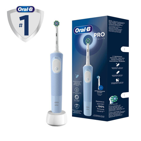 Зубная щетка электрическая ORAL-B (Орал-би) Vitality Pro, БЕЛАЯ/ГОЛУБАЯ, 1 насадка, 53019436