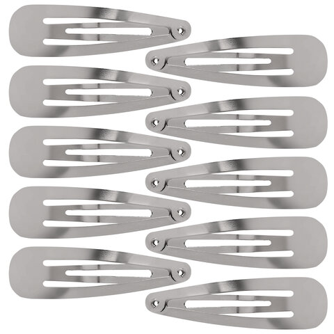 Заколки для волос НАБОР 10 шт., 5 см, клик-клак, глянцевый, серебристый, MONTE VITA (МОНТЕ ВИТА), 457079