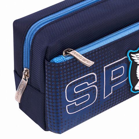 Пенал мягкий ЮНЛАНДИЯ, 2 отделения, полиэстер, "Super", синий, 21х6х9 см, 270277