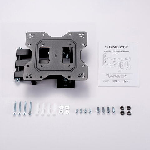 Кронштейн-крепление для ТВ настенный, до 30 кг, VESA 100х100-200х200, 23"-43", черный, SONNEN, 455947