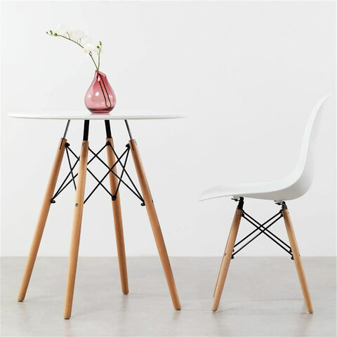 Стол обеденный BRABIX "Eames T-01", круглый, диаметр 80 см, опоры дерево, белый, 532633