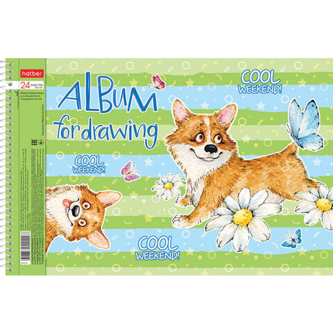 Альбом для рисования А4 24 л., спираль, обложка картон, HATBER, 205х290 мм, "Из жизни корги" (5 видов), 067335, 24А4Всп