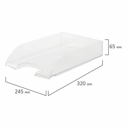 Лоток горизонтальный для бумаг BRAUBERG "Office style", 320х245х65 мм, прозрачный, 237288