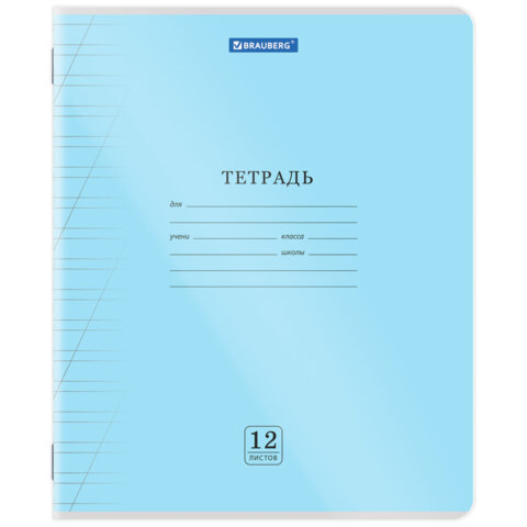 Тетрадь обложка пластик (прозрачный) 12 л., косая линия, BRAUBERG "Smart Cover", АССОРТИ (в спайке), 405024