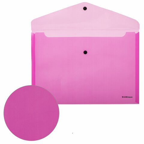 Папка-конверт с кнопкой ERICH KRAUSE "Glossy Neon", А4, до 120 листов, прозрачная, ассорти, 0,18 мм, 50300