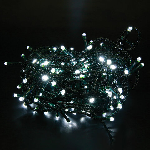 Электрогирлянда-нить комнатная "Стандарт" 10 м, 100 LED, холодный белый свет, 220 V, контроллер, ЗОЛОТАЯ СКАЗКА, 591347