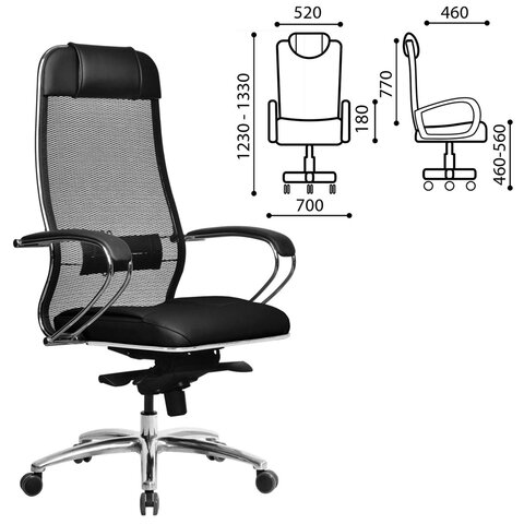 Кресло офисное МЕТТА "SAMURAI" SL-1, сверхпрочная ткань-сетка/экокожа, черное
