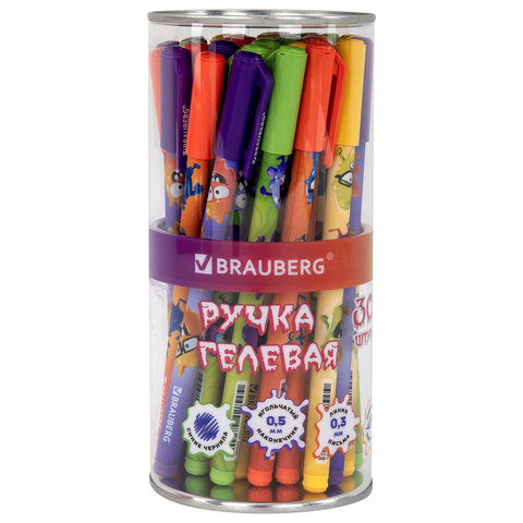 Ручка гелевая, кросс-серия "МОНСТРИКИ", BRAUBERG, СИНЯЯ, корпус ассорти, игольчатый наконечник 0,5 мм, линия письма 0,3 мм,144483