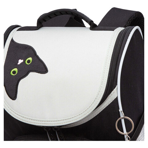 Ранец GRIZZLY анатомическая спинка, с мешком для обуви, для девочек, "BLACKY", серый, 33х25х13 см, RAm-584-1/2