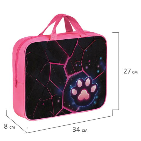 Папка на молнии с ручками BRAUBERG А4, 1 отделение, полиэстер, 80 мм, "Pink lava", 273299