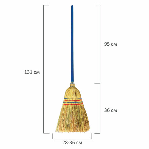 Веник-метла сорго LAIMA 1, натуральный, прошивной, с деревянным черенком 95 см, средний, 360х280 мм, 601336
