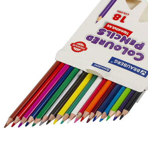 Карандаши цветные BRAUBERG PREMIUM, 18 цветов, трехгранные, грифель 3,3 мм, натуральное дерево, 181652