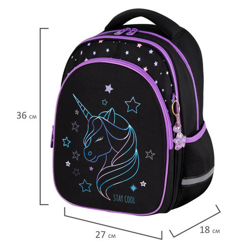 Рюкзак BRAUBERG OPTIMA, 2 отделения, с брелоком, "Radiant unicorn", 36х27х18 см, 273157
