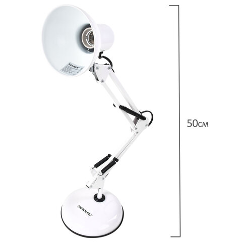 Настольная лампа-светильник SONNEN TL-005, подставка, 40 Вт, Е27, белый, высота 50 см, 237647