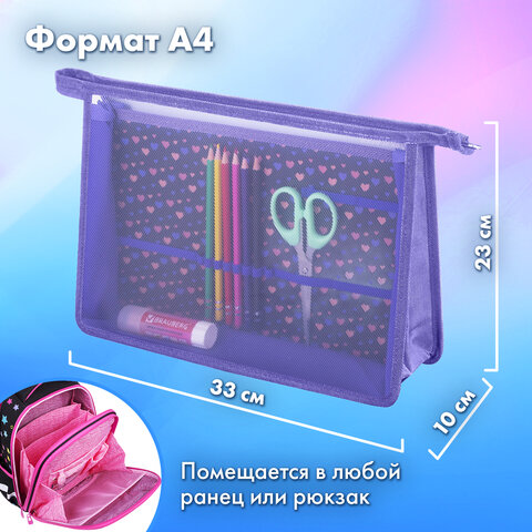 Папка для труда на молнии BRAUBERG А4, 2 отделения, органайзер, "Sleeping kitten", 273401