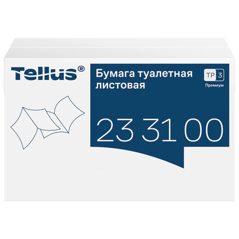 Бумага туалетная листовая Tellus/TORK (Система ТР3) ПРЕМИУМ КОМПЛЕКТ 40 шт., 200 л., 11х23 см, 2-слойная, 233100