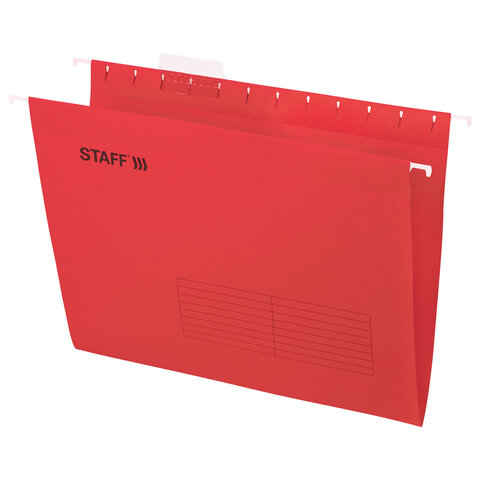Подвесные папки А4 (350х240 мм) до 80 л., КОМПЛЕКТ 10 шт., красные, картон, STAFF, 270931