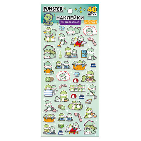 Наклейки гелевые "Зверяшки-обаяшки", 17,5х9 см, ассорти 12 видов, FUNSTER (ФАНСТЕР), 666085