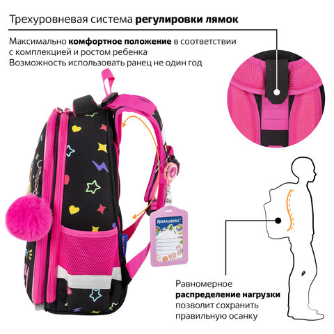 Ранец BRAUBERG PREMIUM, 2 отделения, с брелоком, "Headphones", велюровая нашивка, 38х29х16 см, 273100