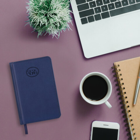 Ежедневник датированный 2026, МАЛЫЙ ФОРМАТ 100х150 мм, А6, BRAUBERG "Favorite", под кожу, синий, 117250