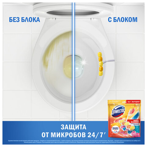 Блок туалетный подвесной твердый 2х50 г + 3х50 г, ДОМЕСТОС "Свежесть цитруса и цветочный букет"