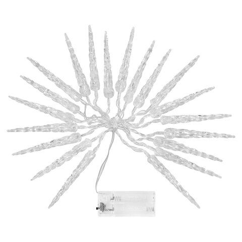 Электрогирлянда-нить комнатная 2 м, 20 LED, с насадками, вид: "Сосульки", холодный белый, на батарейках, ЗОЛОТАЯ СКАЗКА, 592561