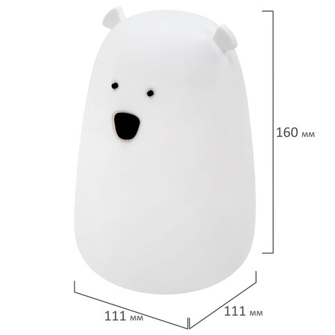 Ночник силиконовый LED "Медведь" 111x111x160 мм, белый свет/RGB, таймер, USB, аккумулятор 1200 мАч, DASWERK (ДАСВЕРК), 238938
