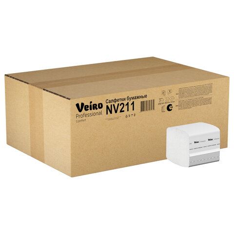 Салфетки VEIRO Professional (Система N4), Comfort, КОМПЛЕКТ 15 шт. х 220 шт., 2-слойные, белые, 21х16,2, V, NV211