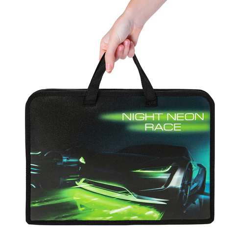 Папка на молнии с ручками ЮНЛАНДИЯ А4, 1 отделение, пластик, ширина 45 мм, "Neon race", 270950
