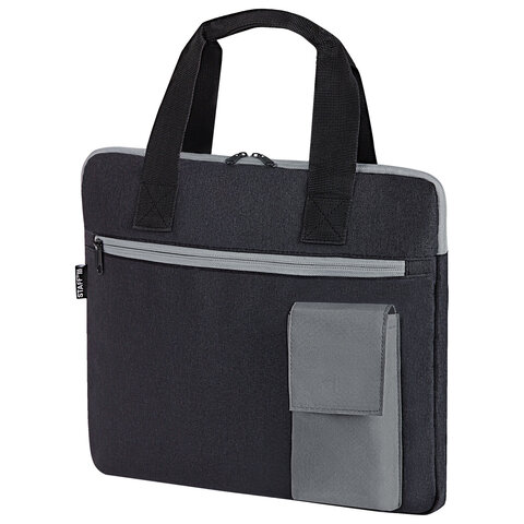 Сумка для документов STAFF DELEGATE на молнии, два кармана, полиэстер, черная/серая, 30х34х2 см, 272619
