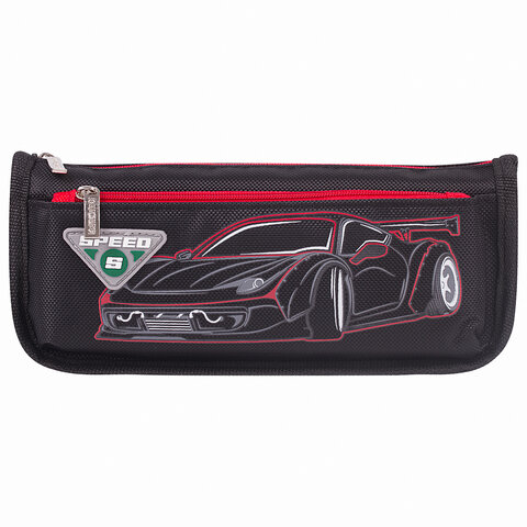Пенал мягкий ЮНЛАНДИЯ, 2 отделения, полиэстер, "Speed car", черный, 21х6х9 см, 270273